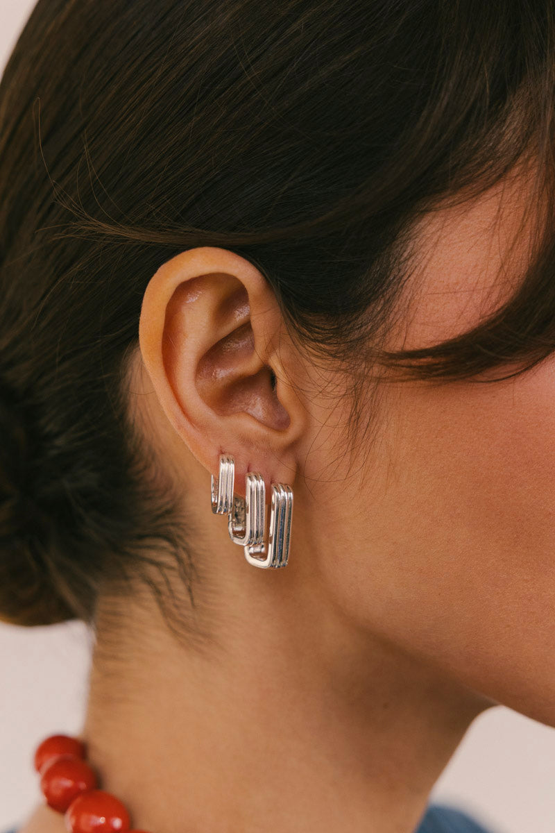 Textured Ovate Hoops Silver (20mm)