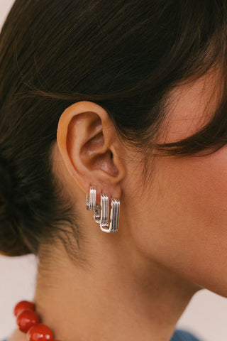 Textured Ovate Hoops Silver (17mm)
