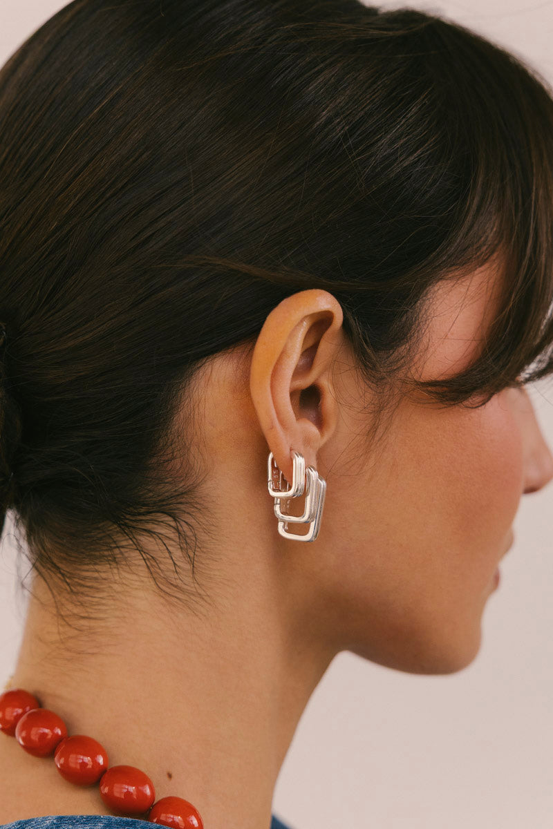 Textured Ovate Hoops Silver (17mm)