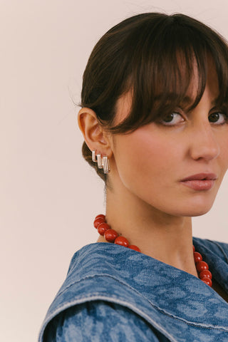 Coral Sunset Beaded Necklace Silver