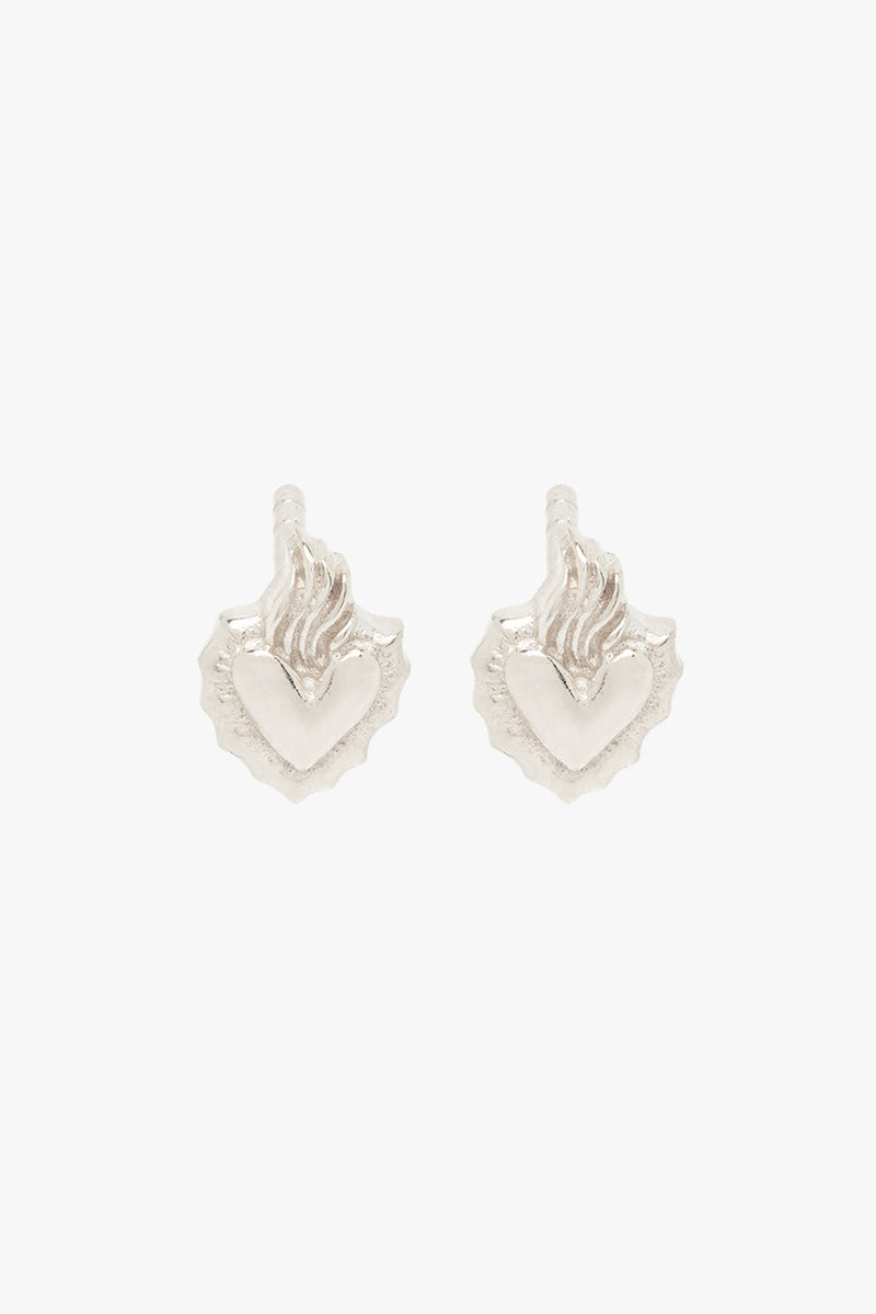 Flaming heart stud earring silver 